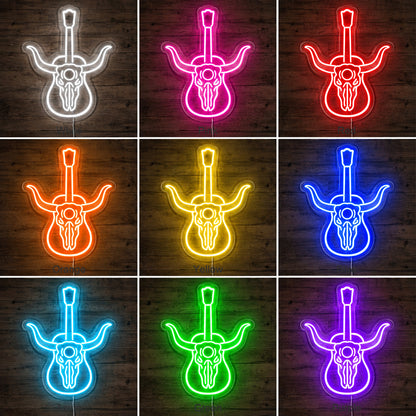 Longhorn Skull Acoustic Guitar LED Neon Sign image 04