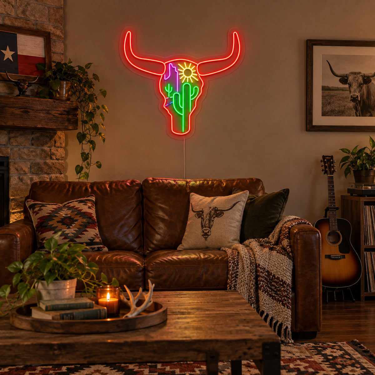 Longhorn Skull Cactus Desert LED Neon Sign image 03