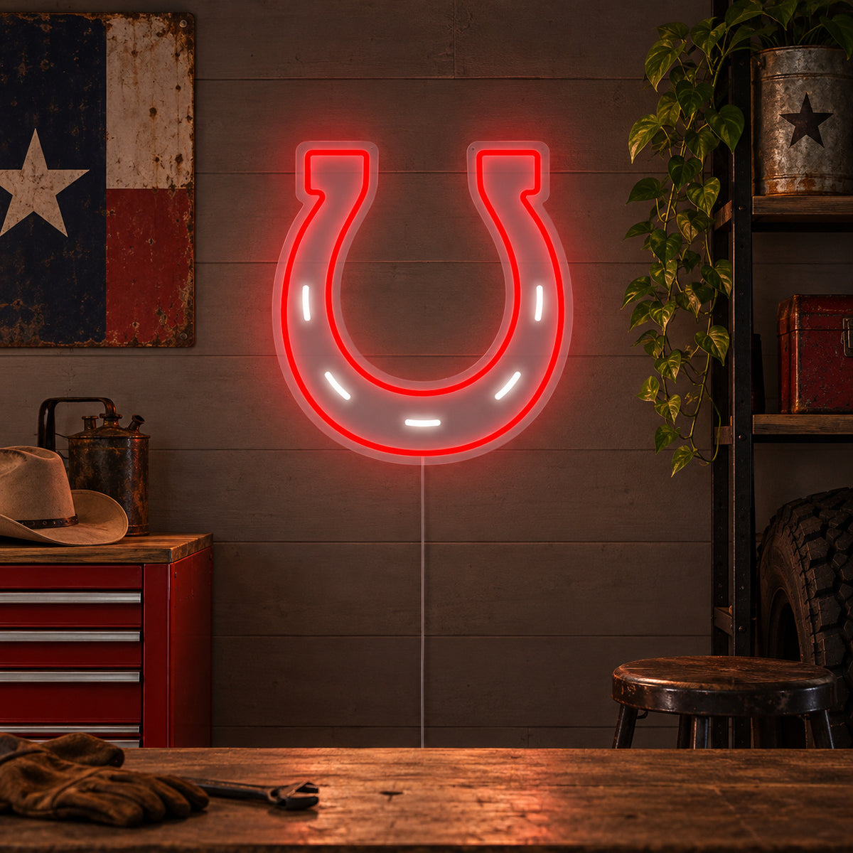 Lucky Horseshoe Rustic LED Neon Sign image 01
