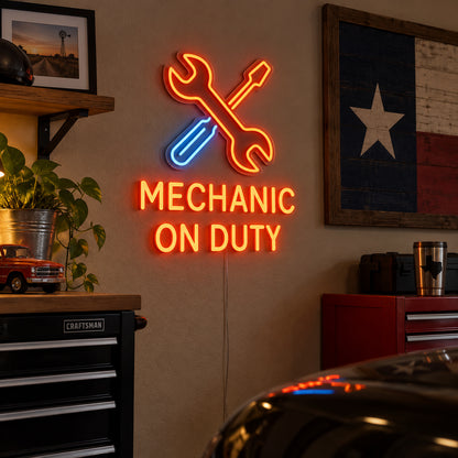 Mechanic On Duty Wrench Screwdriver LED Neon Sign image 03