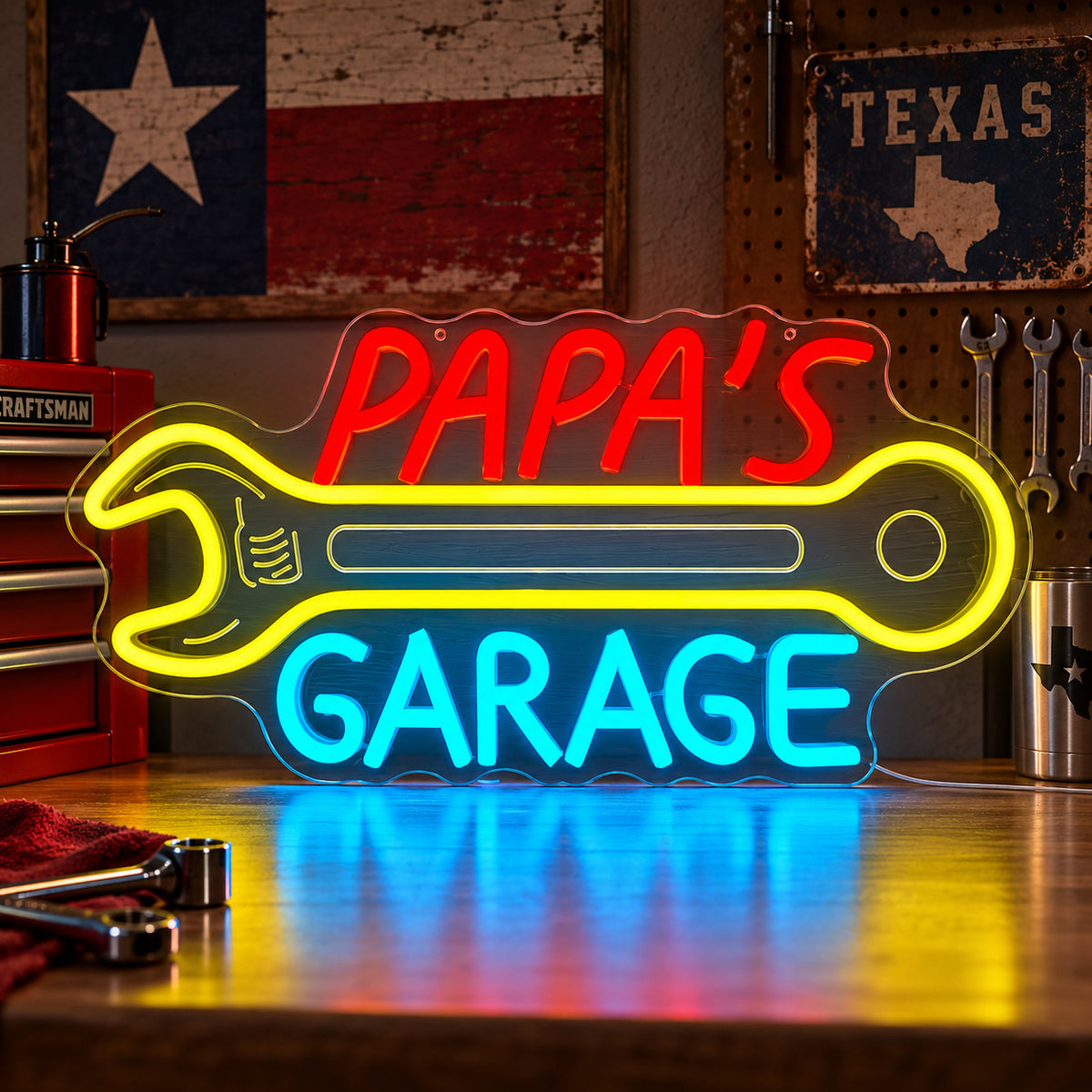 Papas Garage Wrench LED Neon Sign image 01