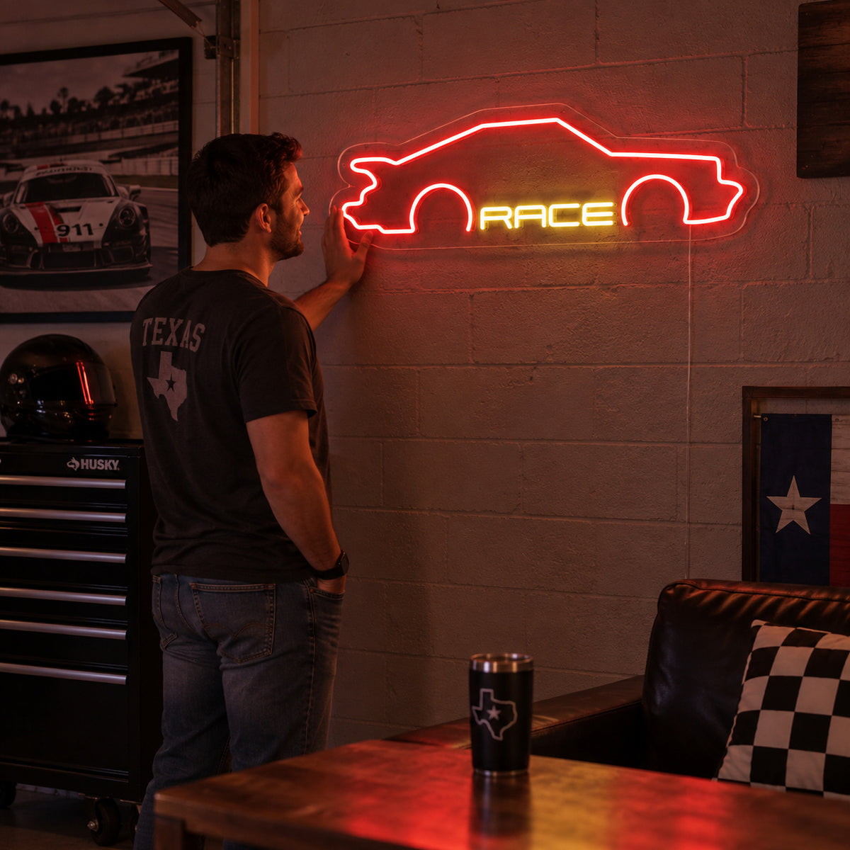 Race Sports Car LED Neon Sign Garage Neon Sign image 02