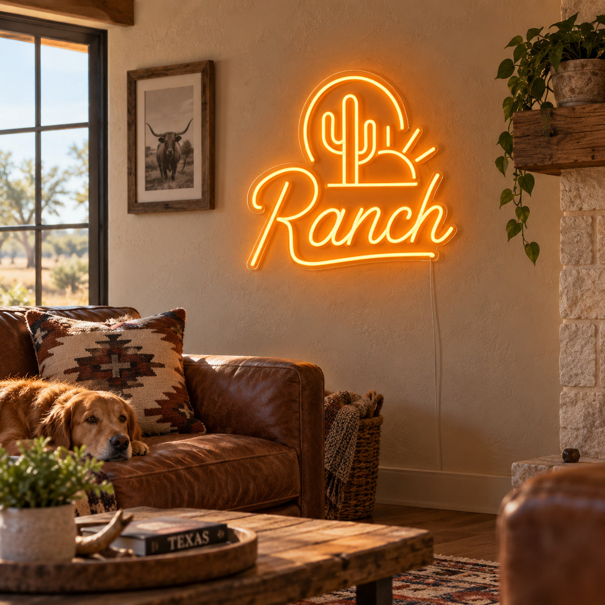 Ranch Cactus Sunset Vintage LED Neon Sign Garage Neon Sign image 03