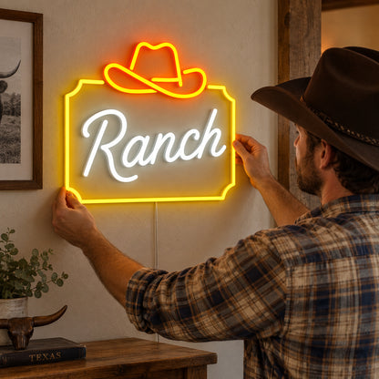 Ranch Cowboy Hat Frame Vintage LED Neon Sign Garage Neon Sign image 02