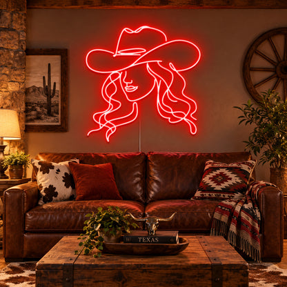 Rodeo Cowgirl Face Vintage LED Neon Sign image 01