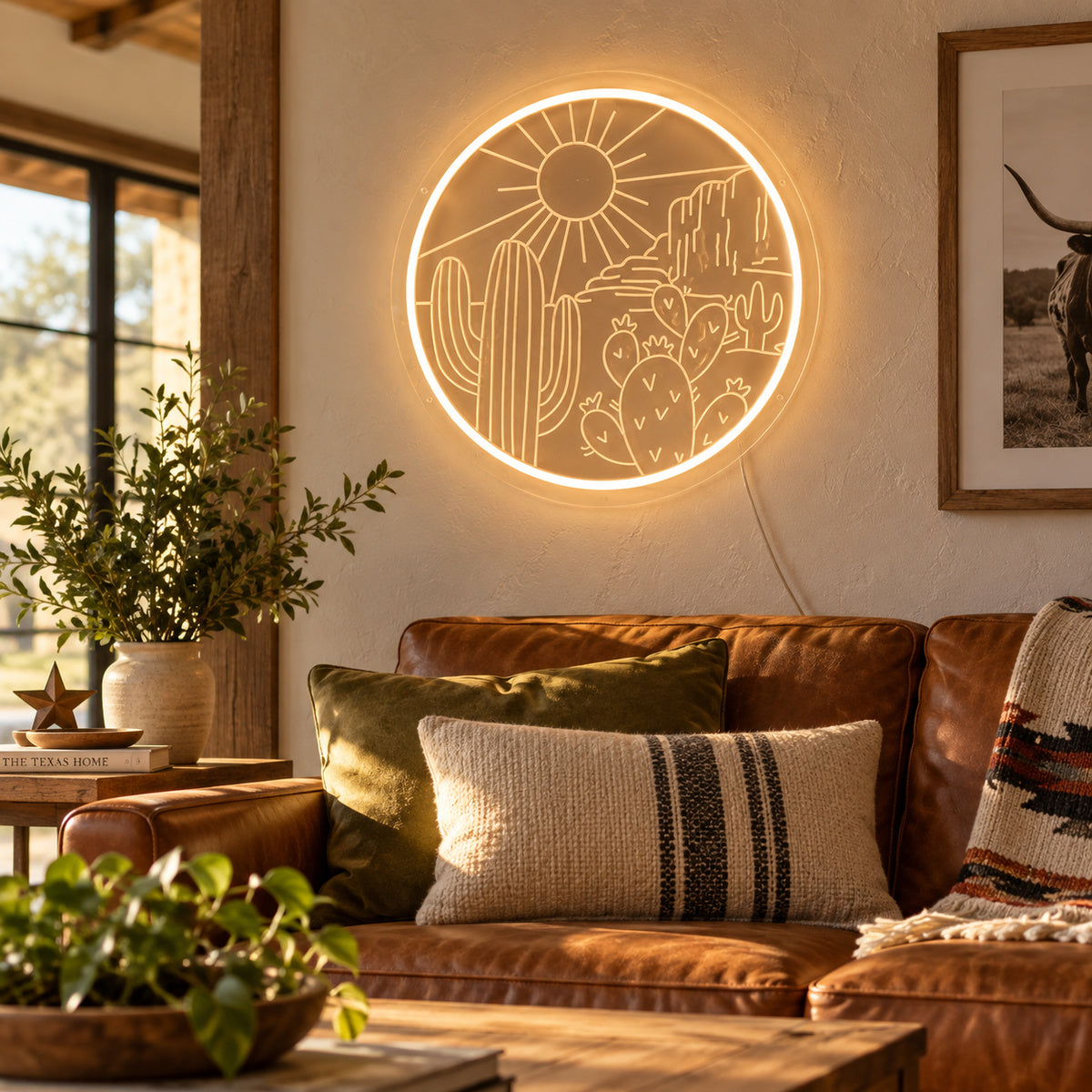 Round Cactus Sun Desert Vintage LED Neon Sign image 03