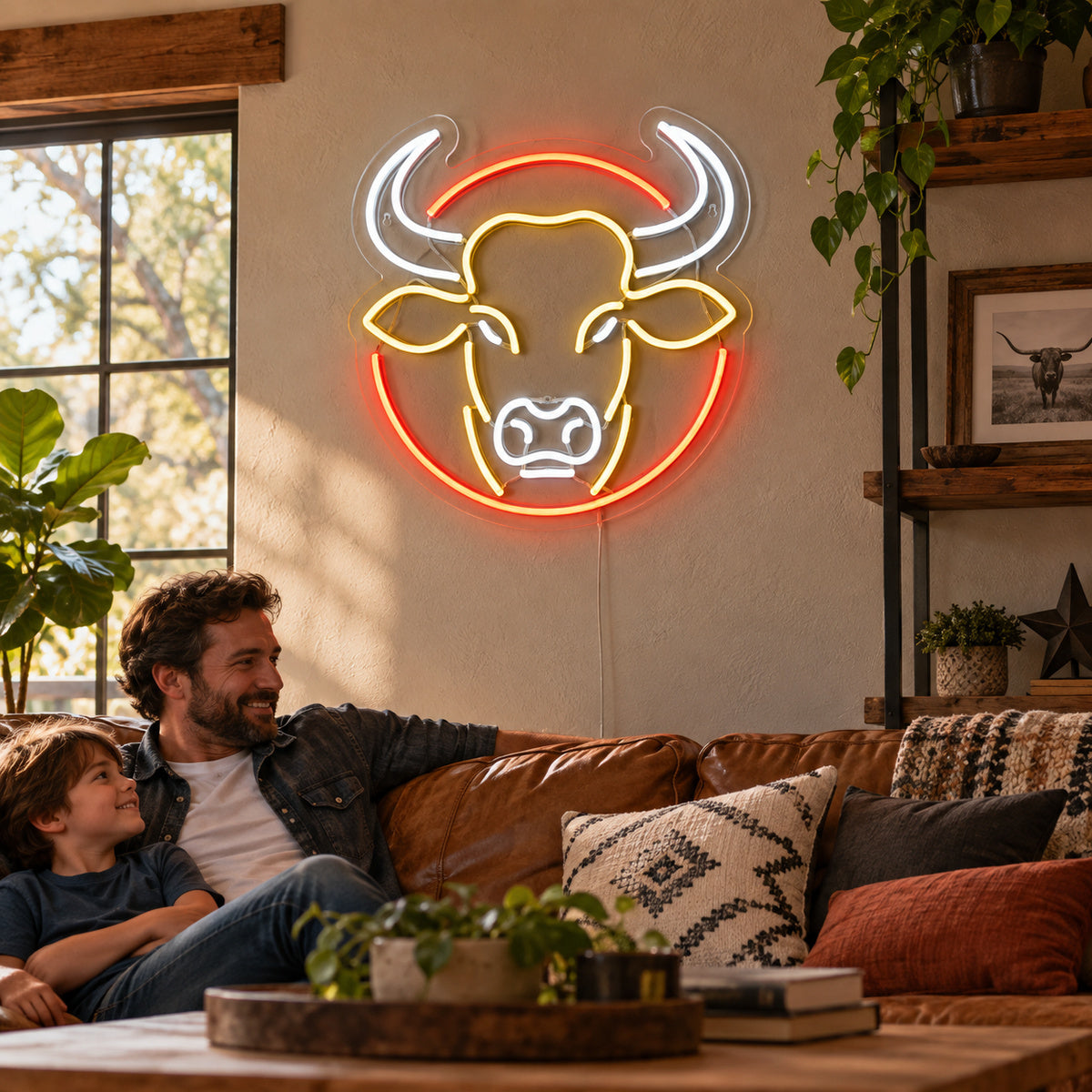 Round Frame Bull Head Vintage LED Neon Sign image 03