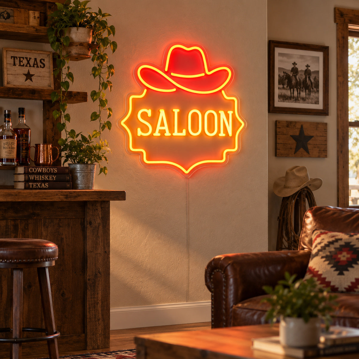 Saloon Cowboy Hat Garage Neon Sign Vintage LED Neon Sign Garage Neon Sign image 03