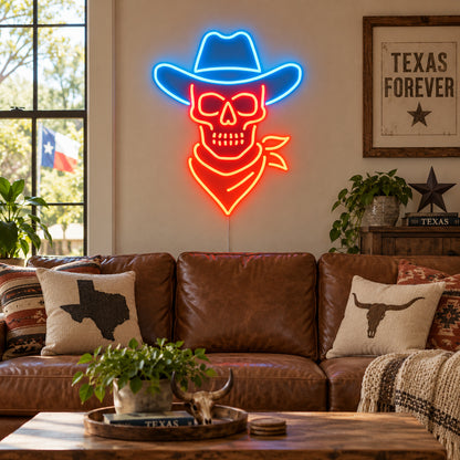 Skeleton Cowboy Hat Scarf Vintage LED Neon Sign Garage Neon Sign image 03