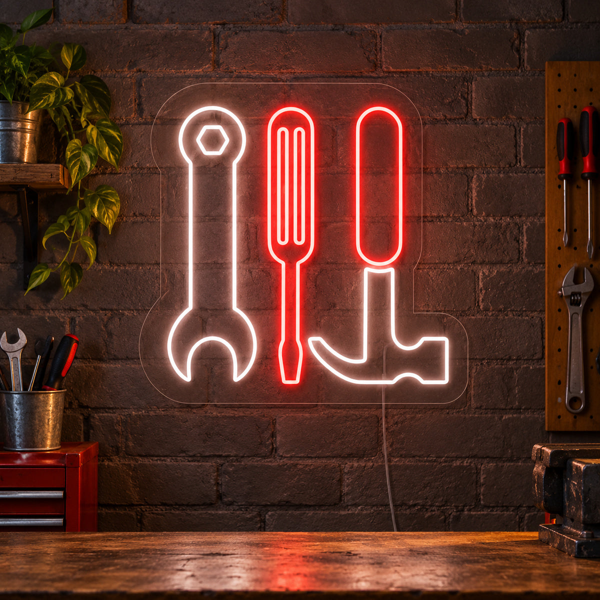 Spanner Hammer Screwdriver Vintage LED Neon Sign Garage Neon Sign image 01
