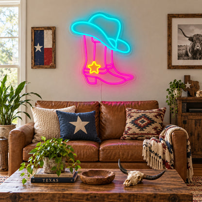 Star Spur Cowboy Boots Hat Vintage LED Neon Sign Garage Neon Sign image 03