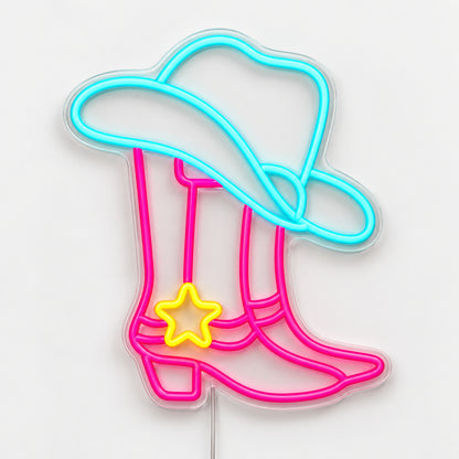 Star Spur Cowboy Boots Hat Vintage LED Neon Sign Garage Neon Sign image 06