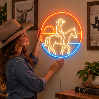 Sunset Cowboy Horseback Vintage LED Neon Sign Garage Neon Sign image 02