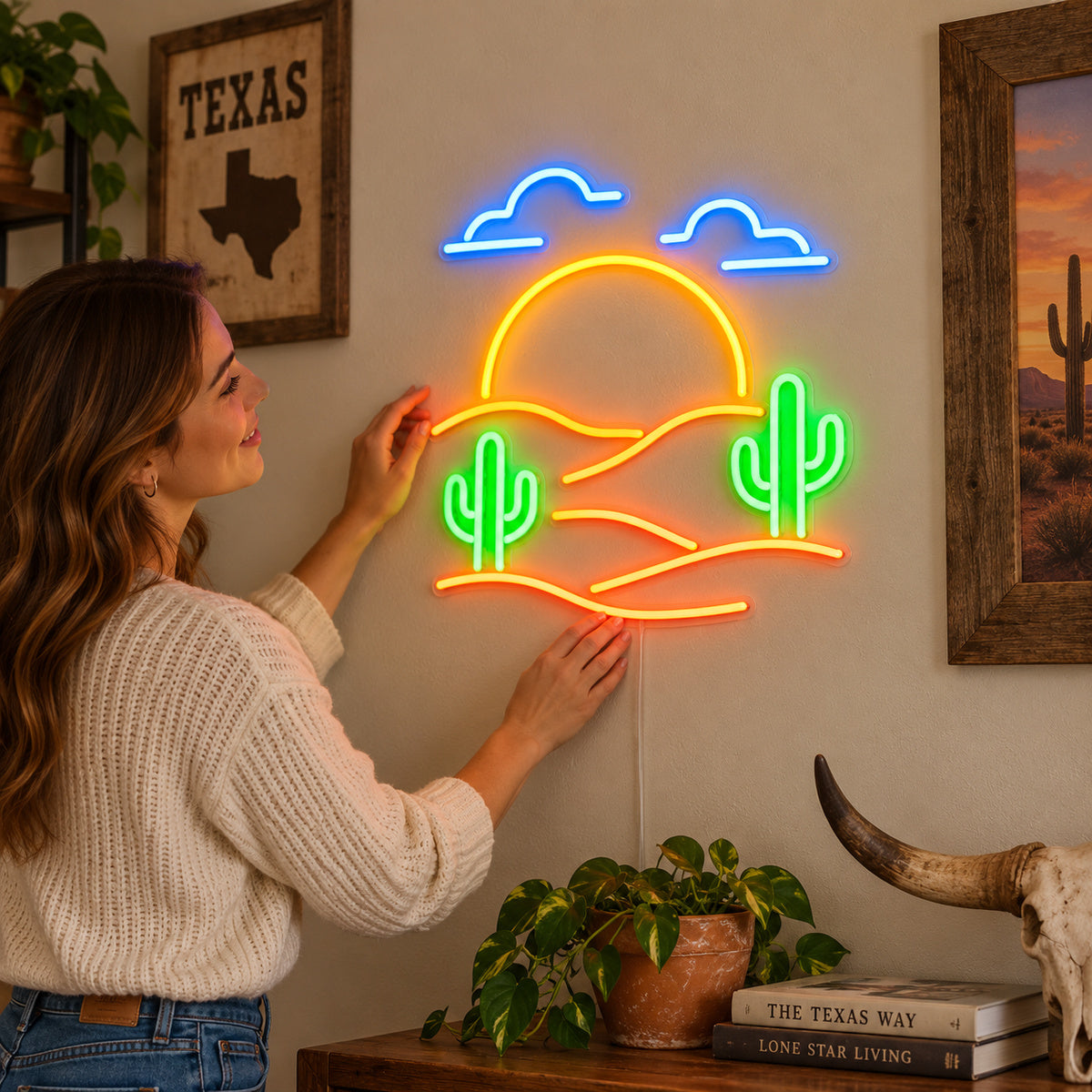 Sunset Desert Cactus Vintage LED Neon Sign Garage Neon Sign image 02