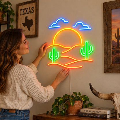Sunset Desert Cactus Vintage LED Neon Sign Garage Neon Sign image 02