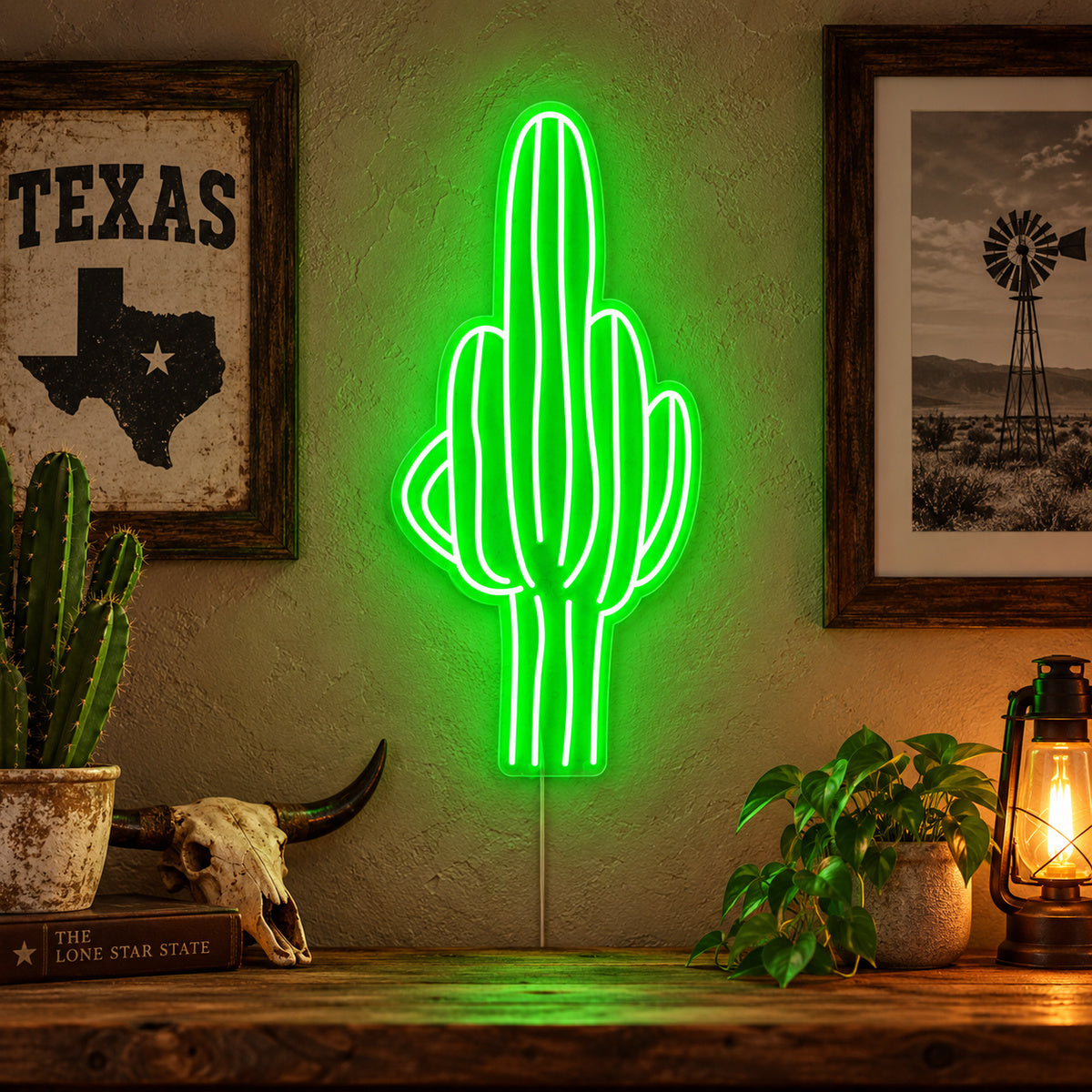 Tall Saguaro Cactus Vintage LED Neon Sign Garage Neon Sign image 01