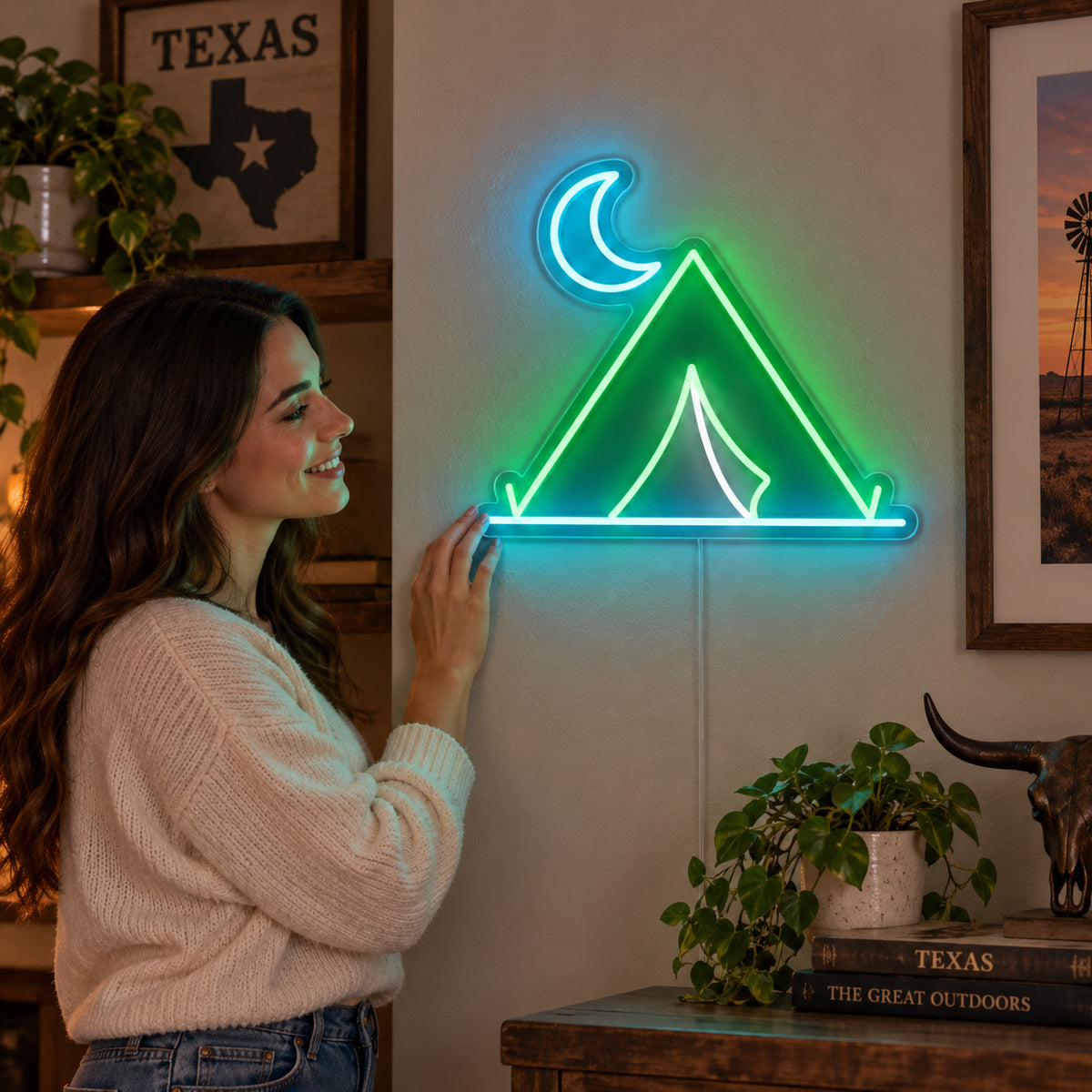 Tent Crescent Moon Vintage LED Neon Sign Garage Neon Sign image 02