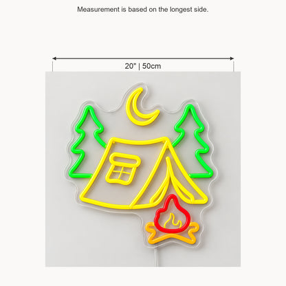 Tent Pine Trees Crescent Moon Campfire Vintage LED Neon Sign Garage Neon Sign image 05