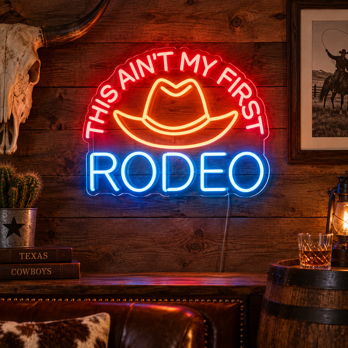 This Aint My First Rodeo Cowboy Hat Vintage LED Neon Sign Garage Neon Sign image 01