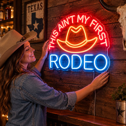 This Aint My First Rodeo Cowboy Hat Vintage LED Neon Sign Garage Neon Sign image 02