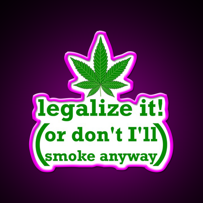 Legalize It Hemp Inspired Green Leaf Led Neon Sign Rgb Color - Neon sign mounted on wall in room