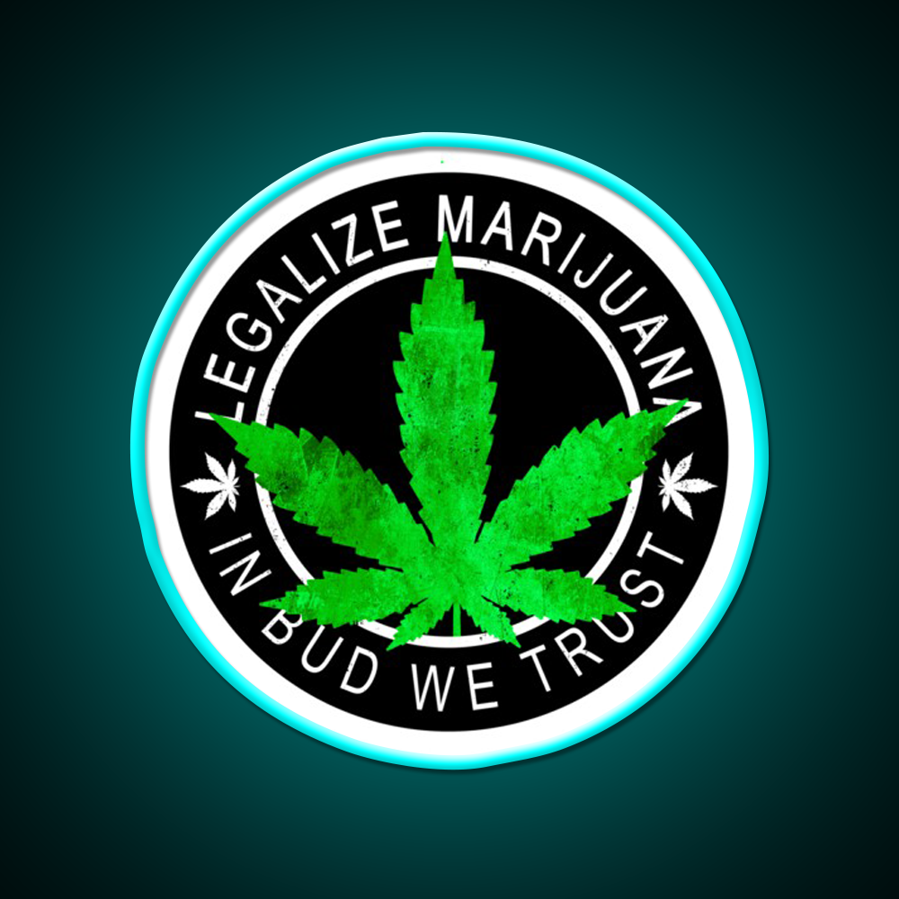 Legalize It Insignia In Bud We Trust Hemp Inspired Green Leaf Led Neon Sign Rgb Color - Size and dimension reference