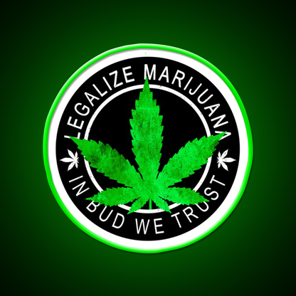 Legalize It Insignia In Bud We Trust Hemp Inspired Green Leaf Led Neon Sign Rgb Color - LED neon sign view 8
