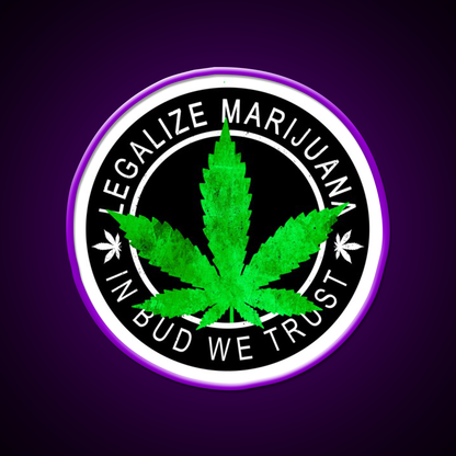 Legalize It Insignia In Bud We Trust Hemp Inspired Green Leaf Led Neon Sign Rgb Color - LED neon sign view 9