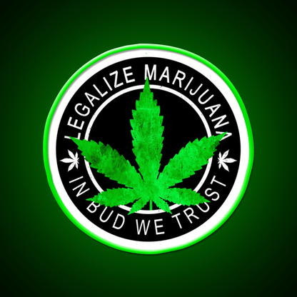 Legalize It Insignia In Bud We Trust Hemp Inspired Green Leaf Led Neon Sign Rgb Color - Shineneon