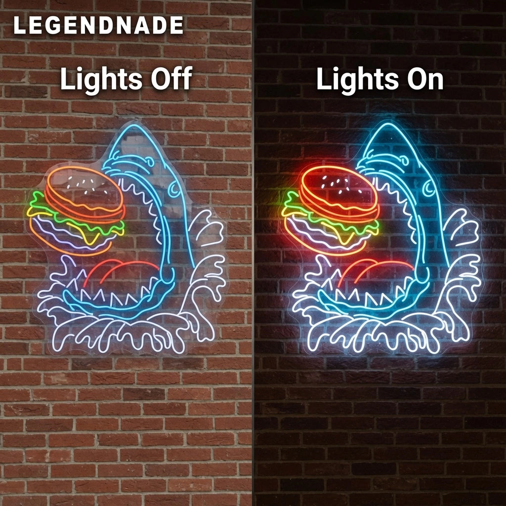 Legendnade Burgers Wall Decor LED Neon Sign - 06 Day Night Comparison