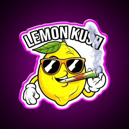 Lemon Kush Strain Stoner Weed Hemp Inspired Green Leaf Led Neon Sign Rgb Color - Neon sign mounted on wall in room