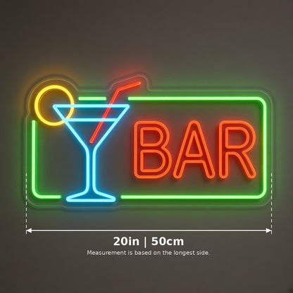 Lemon Martini Bar LED Neon Sign - size guide