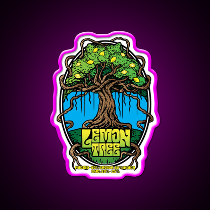 Lemon Tree Strain Art Hemp Inspired Green Leaf Led Neon Sign Rgb Color - Neon sign mounted on wall in room