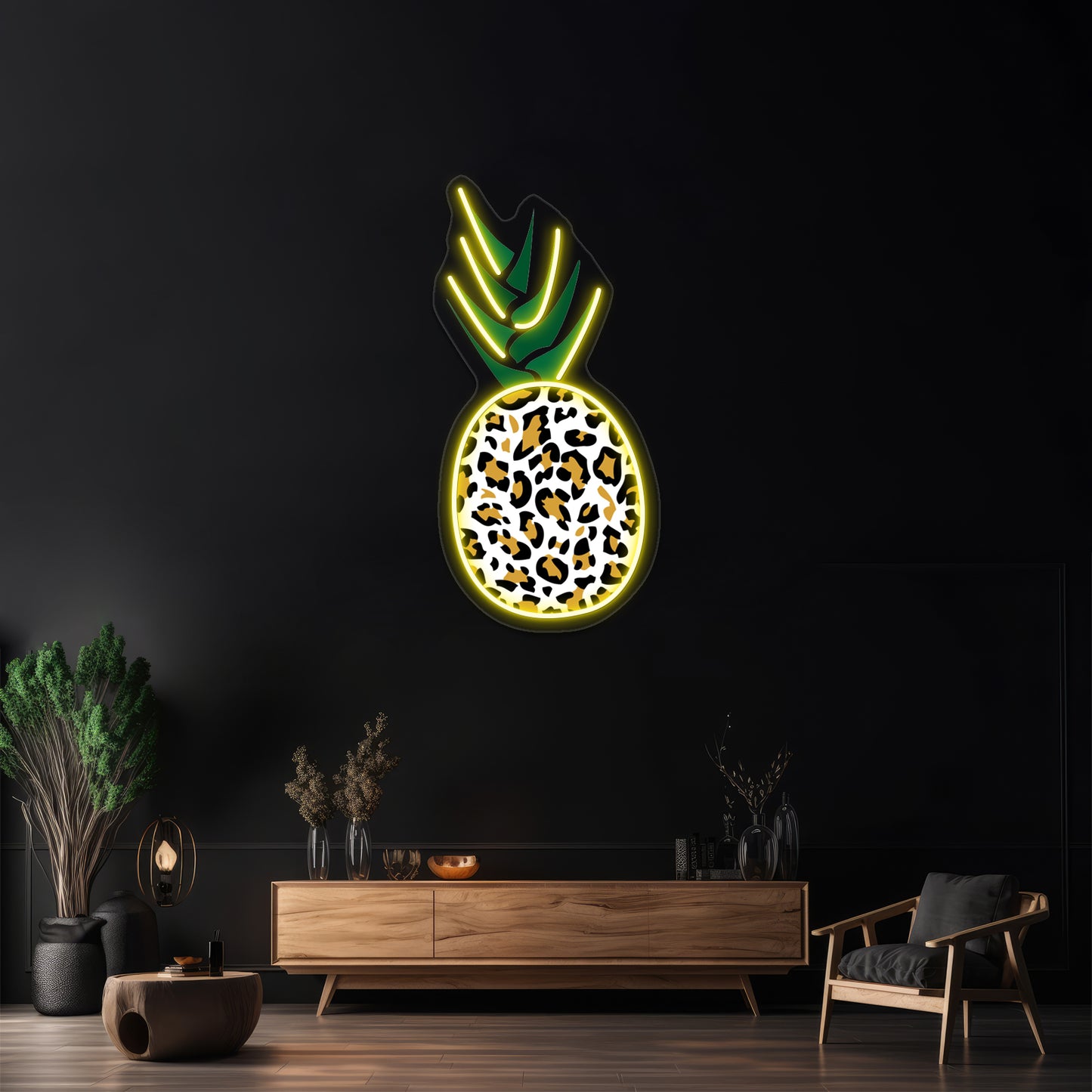 Leopard Or Pineapple Funny Illusion Picture Wall Artwork Neon Signs