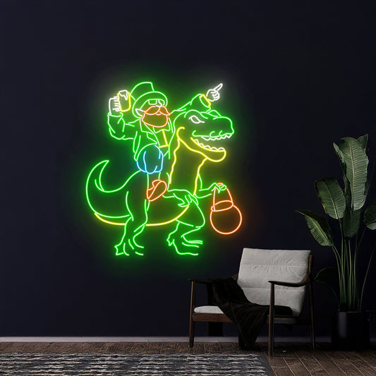 Leprechaun Dinosaur Neon Sign