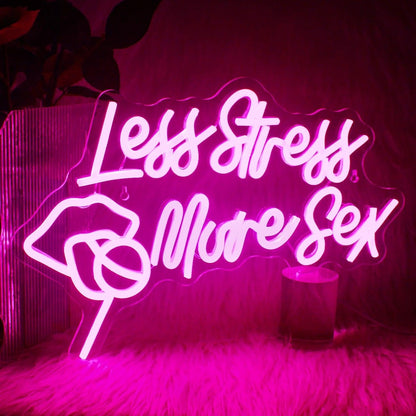 Less Stress More Sex Pink Led Neon Sign With Playful Gesture For Bedroom Bar Decor - Shineneon