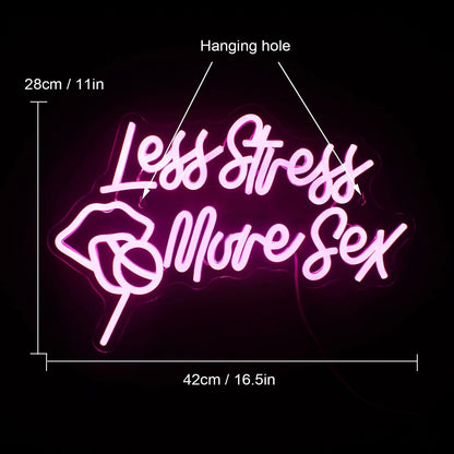 Less Stress More Sex Pink Led Neon Sign With Playful Gesture For Bedroom Bar Decor | Shineneon