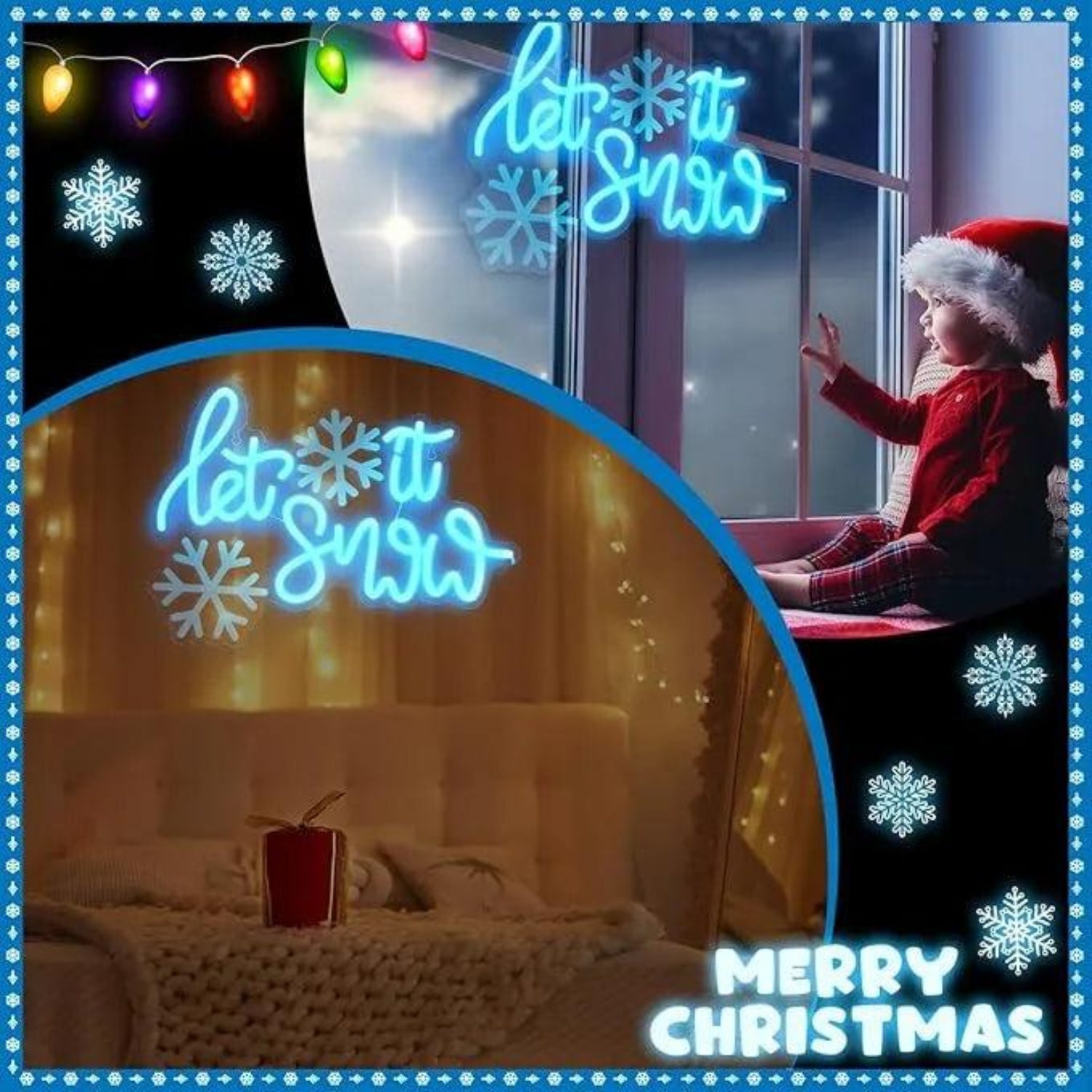 Let It Snow Snowflake Blue LED Neon Sign for Christmas Winter Decor | Shineneon