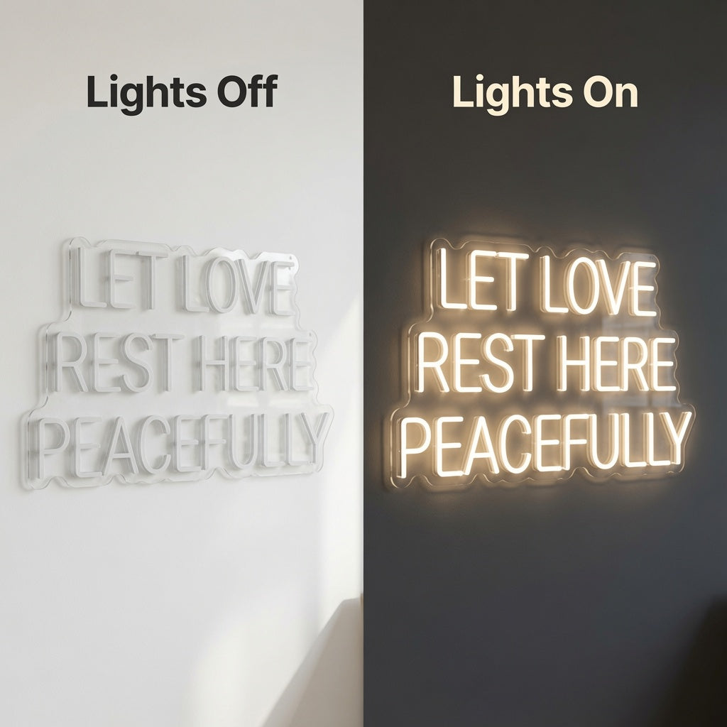 Let Love Rest Here Peacefully LED Neon Sign Wall Neon Sign - 06 Day Night Comparison