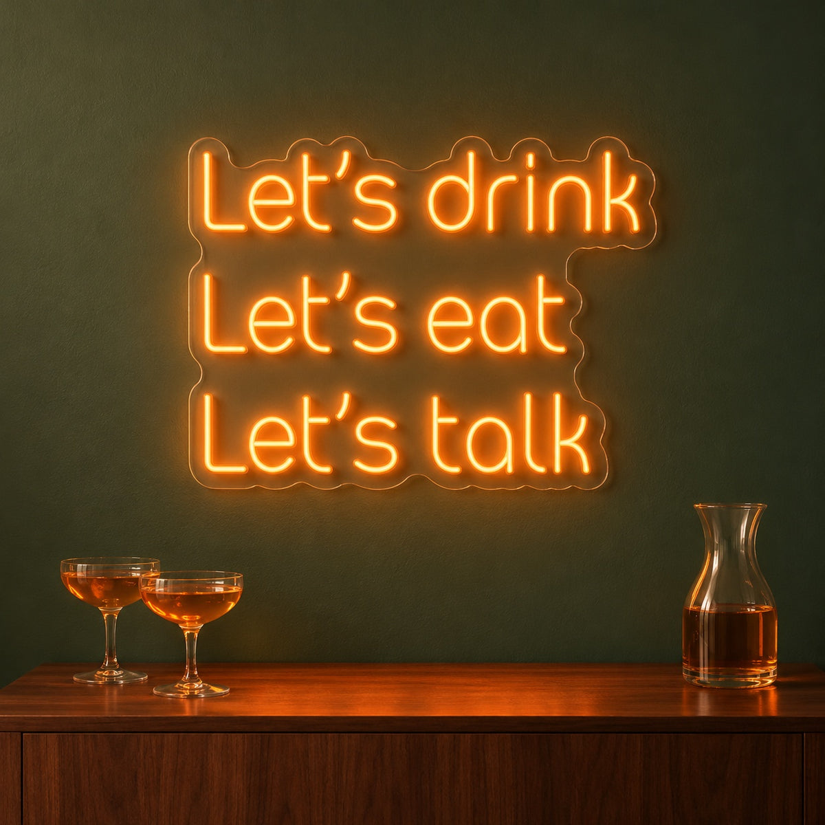 Let's Drink Let's Eat Let's Talk LED Neon Sign - advertising view