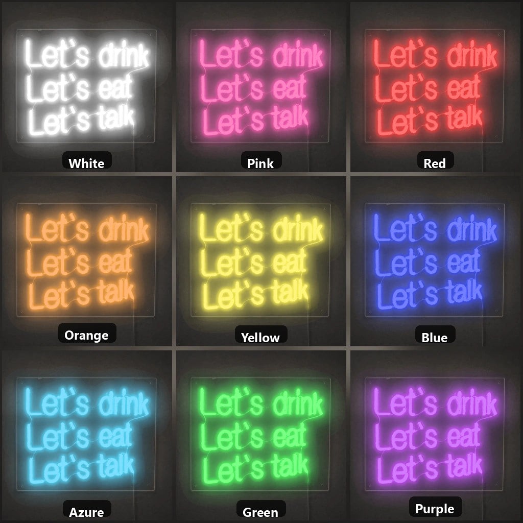 Let S Drink Lets Eat Talk LED Neon Sign Home Garage Wall Decoration color grid