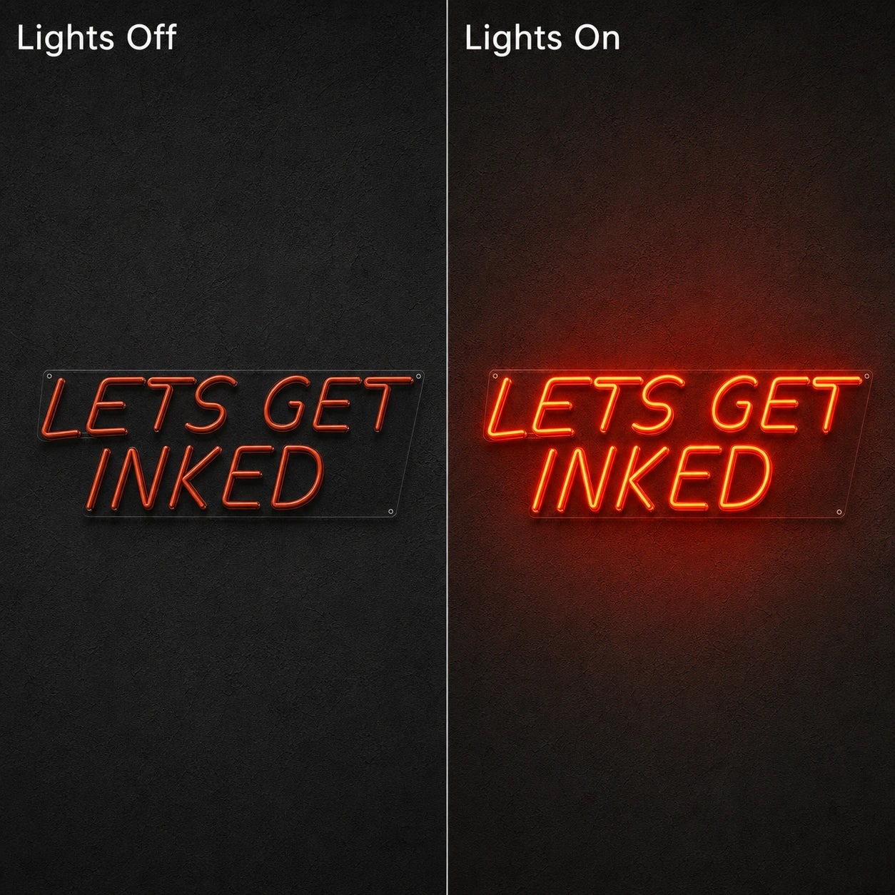 Let S Get Inked LED Neon Sign Home Garage Wall Decoration day and night comparison