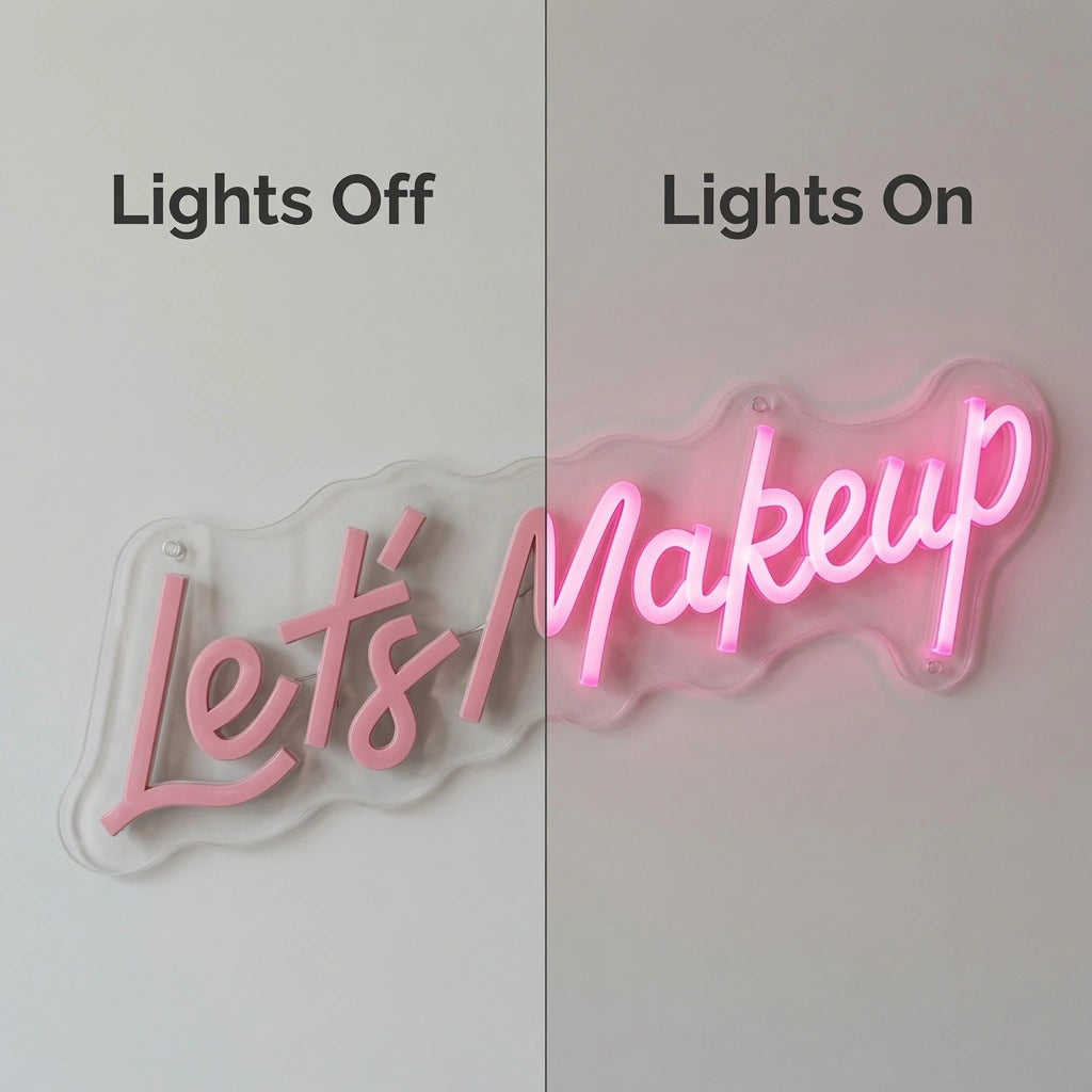 Let S Make Up Business LED Neon Sign - 06 Day Night Comparison