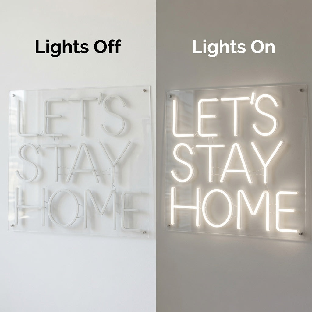 Let S Stay Home LED Neon Sign Bedroom Decor - 06 Day Night Comparison
