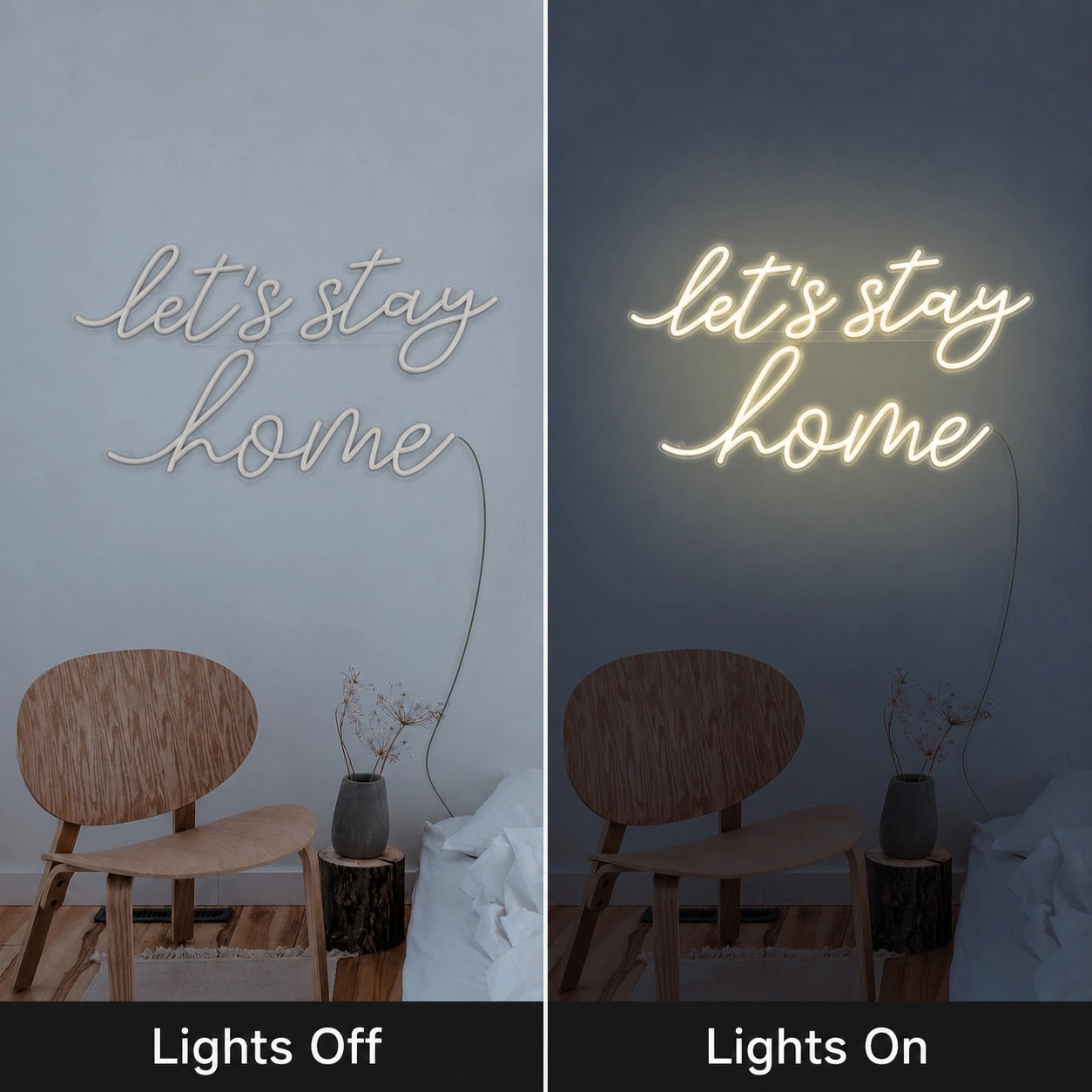 Let S Stay Home LED Neon Sign Home Bar Wall Decoration day and night comparison