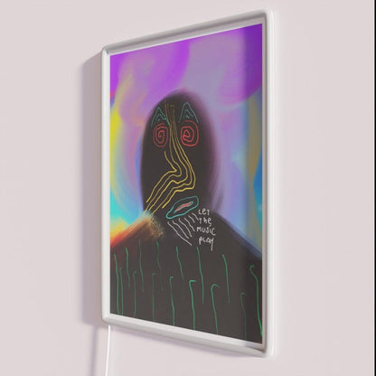 Let The Music Play Rgb Led Neon Sign Colorful Wall Decor - Neon sign mounted on wall in room