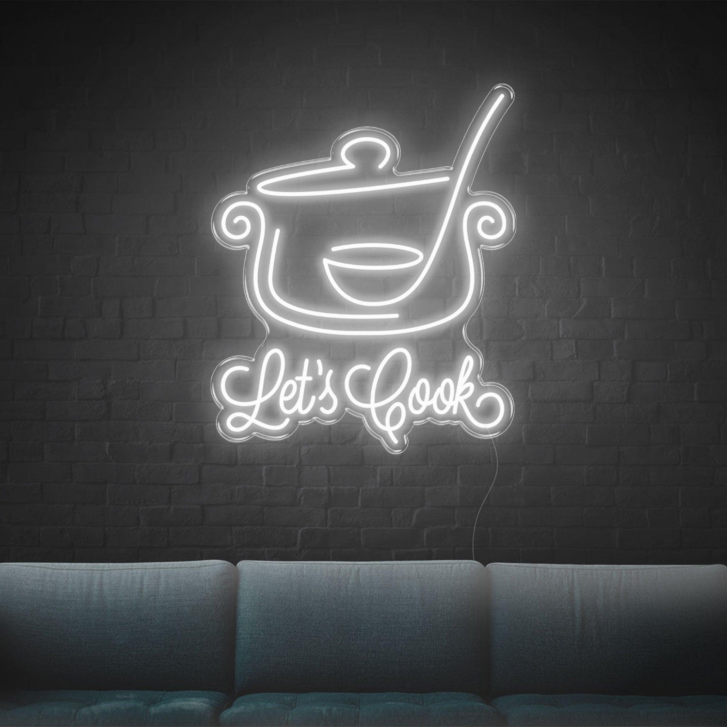 Lets Cook Warm Yellow Led Neon Sign With Pot Spoon Design For Kitchen Dining Decor | Shineneon