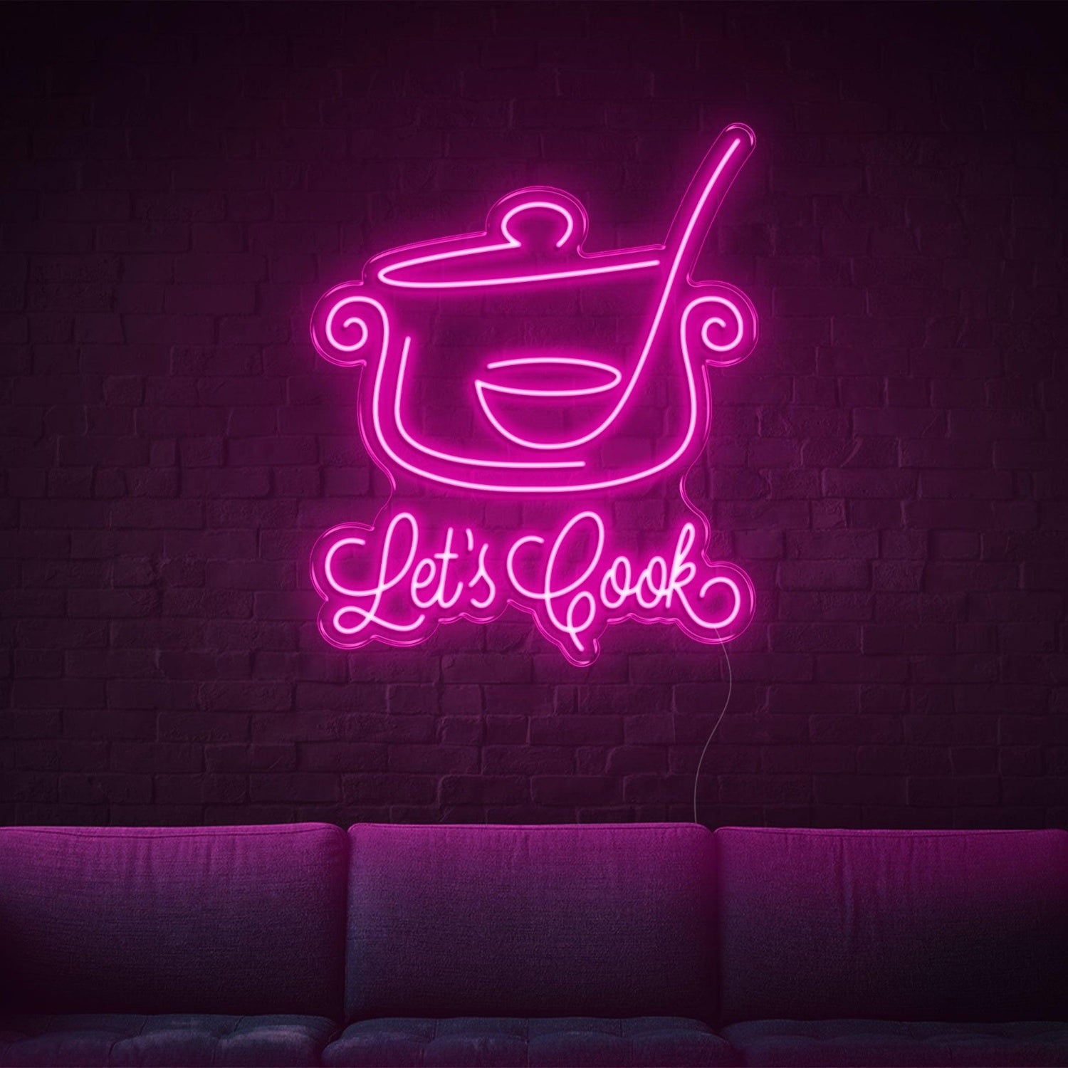 Lets Cook Warm Yellow Led Neon Sign With Pot Spoon Design For Kitchen Dining Decor | Shineneon
