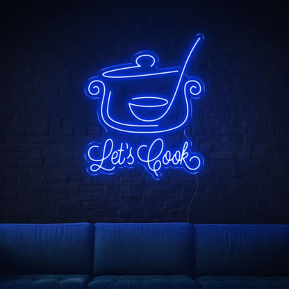 Lets Cook Warm Yellow Led Neon Sign With Pot Spoon Design For Kitchen Dining Decor | Shineneon
