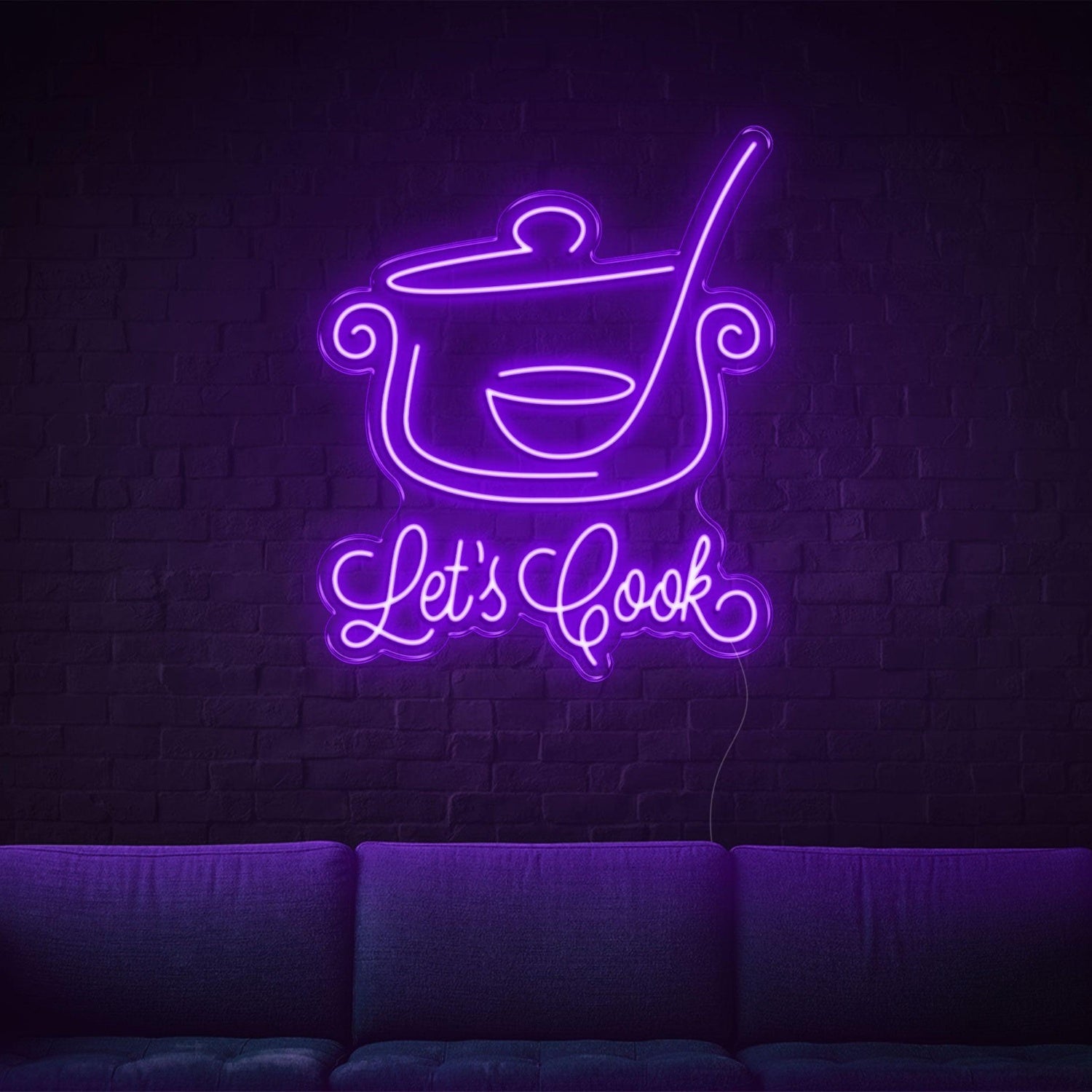 Lets Cook Warm Yellow Led Neon Sign With Pot Spoon Design For Kitchen Dining Decor | Shineneon